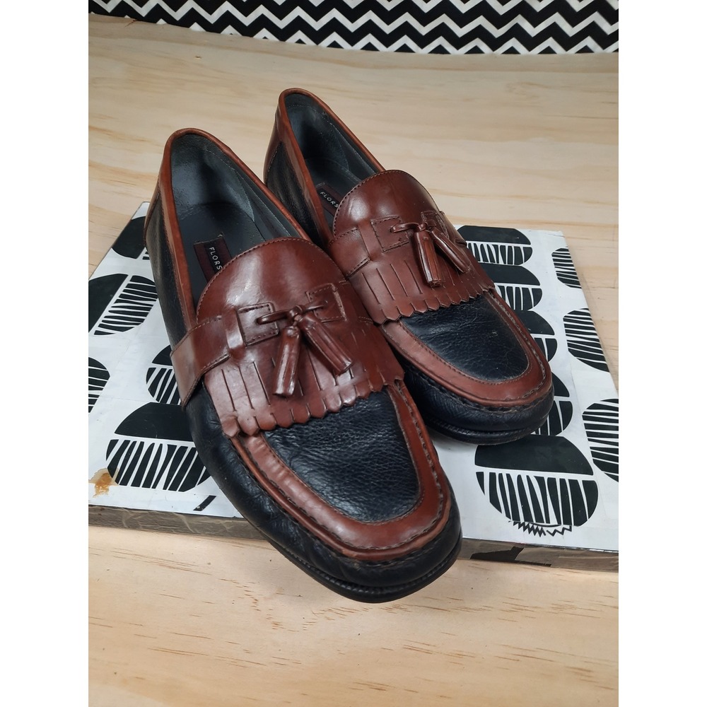 Florsheim Mens 10.5 Tassel‎ Kiltie Loafers Two Tone Black Brown Leather - Picture 7 of 7